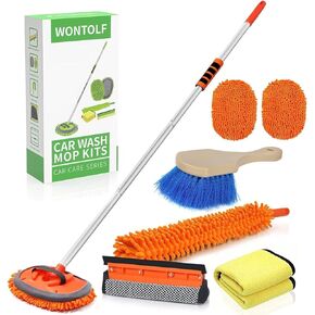 62'' Car Wash Brush with Long Handle Chenille Microfiber Car Wash Mop Mitt Car Cleaning Kit Windshield Window Squeegee Car Duster Microfiber Towels Wheel Tire Brush for Cars RV Truck Boat