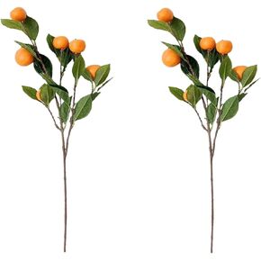 3 PCS Artificial Tangerine Branches, Simulation Orange Branch, Kumquat Tangerine Branch Lifelike Fake Fruit Props with Green Leaves for Decorative Fruit Flower Arrangement Photography Props