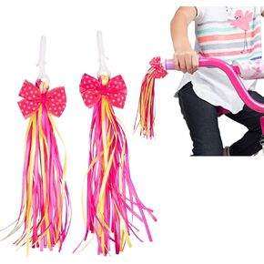 Bike Handlebar Streamers (2 pk) -Girls Bicycle Scooter Bow Design- Easy Attachment to Cycle's Handlebars & Fits Most Bikes -Cute Pink and Yellow -Spring Summer Gift for Kids