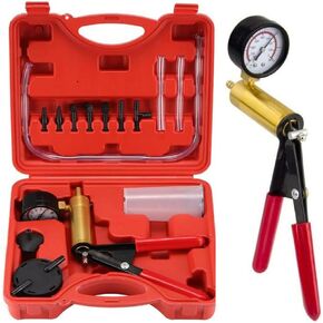 مجموعة نزف الفرامل 2 في 1 المحمولة لاختبار ضخ الفرامل، 16 قطعة أداة نزف قابض الفرامل مع محولات قياس مجموعة نزف سائل الفرامل للسيارات للدراجة والدراجة النارية والسيارة والشاحنة (أحمر) in Kuwait