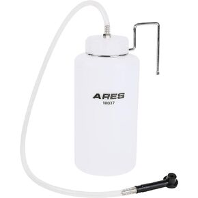 ARES 18037-1L Brake Bleeding Fluid Reservoir Bottle - Captures and Contains Used Brake Fluid - Hanging Hook for Easy Use - Rubber Connector Fits Most Bleeder Screws