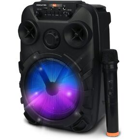 Singsation Karaoke Home System Package, 8" Dynamic Driver Loudsound Speaker, 5.0 Bluetooth Speaker with Wireless Microphone, Remote, Light Show, Bass Boost, USB and Micro SD for Party
