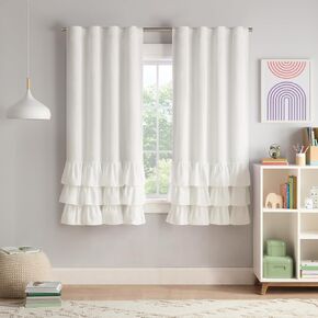 Eclipse Blackout Curtains, Tiered Ruffle Kids Curtains, 63 in x 40 in, Thermaback 100% Blackout Curtains with Rod Pocket Header, Curtains for Kids Room or Playroom, 1 Window Curtain, White in Saudi Arabia