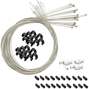 10 Pack 1.8m Length Bike Replaceable Cycling Shifter Cable and Silver Alloy Cable Cap End Tip Crimp Set