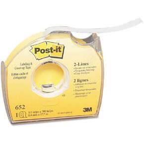 Post-it 3M 652 Labeling/Cover-Up Tape, Non-Refillable, 1/3-Inch x 700-Inch Roll, 1/EA