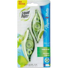 Paper Mate Liquid Paper DryLine Grip Correction Tape, Recycled, 2 Count