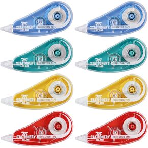 Stationery Island White Out Correction Tape Pocket Roller Whiteout Mouse Erase Tape for Note Taking, Marking, Crafting, Bullet Journal – 5m x 5mm (16.4ft x 0.2") Pack of 12