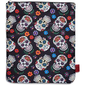 Sugar Skull Book Sleeve, Dia De Los Muertos Skull Gifts Day of The Dead Book Covers for Paperbacks, Book Sleeves with Zipper Protector 11 X 8.5 Inch