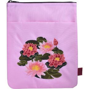 LParkin Birth Flower Embroidery Book Sleeve, April Daisy Birth Month Flower Book Pouch with Zipper, Birthday Gifts, Birth Month Flowers Gifts Book Protector