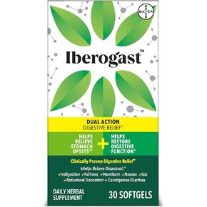 Iberogast Dual Action Digestive Relief, Daily Herbal Supplement, Supports Gut Health* Helps: Relieve Occasional Upset Stomach(Bloating Relief, Nausea, Heartburn, Gas)+Restore Digestive Function* 30ct