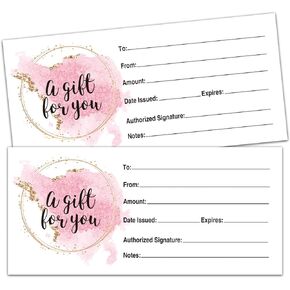 25 Blank Gift Certificates for Small Business, Clients or As Luxury Holiday Vouchers, Massage, Hair & Nail Salon Spa, Restaurants, DIY Coupon Cards for Birthday, Mom Valentines Day, Him & Her.