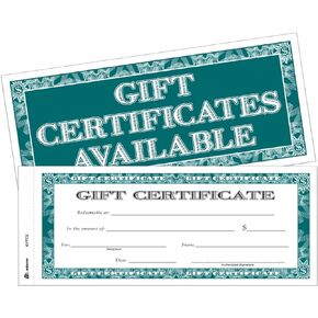 Adams Gift Certificate Book, Carbonless, Single Paper, 3.4 x 8 Inches, White, 2-Part, 25 Numbered Certificates (GFTC2)