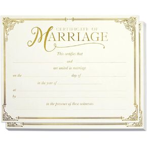 Juvale 48 Pack Marriage Certificates with Gold Foil Edges for Wedding Ceremony, Official Newly Weds, Expecting Marriage Proposals, Blank Wedding Certificate (11 x 8.5 Inches)