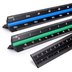 OwnMy 3 Pack 12 Inch Solid Aluminum Triangular Architect Scale Ruler Set, 3-Colors-Groove Architectural and Engineer Scale Metal Ruler Set, Clear Scales Drafting Rulers for Engineer Blueprint Project
