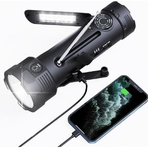 PPLEE NOAA Emergency Flashlight Rechargeable with Weather Radio,AM/FM Weather Alert Solar Hand Crank Survival Radio,Battery Powered Radio,Reading Lamp,USB Phone Charger,SOS Alarm