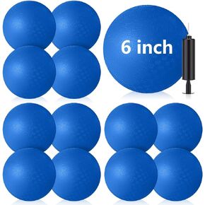 Honoson 12 Pcs 6 Inch Dodgeball Bouncy Playground Ball Inflatable Kickball Handball Soft Rubber Ball with Pump for Games Sports Outdoor Activities Girls Boys Adults