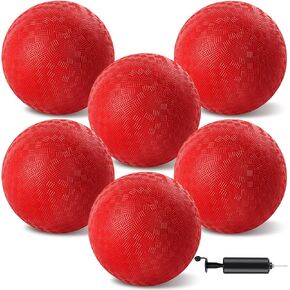 6 Pcs Dodgeballs 8.5 Inch Playground Ball Blue Kickball Inflatable Rubber Handball Bouncy Dodge Ball with 1 Hand Pump for Outdoors Ball Games Gym Camps Picnic (Needle is at The Top of the Pump)