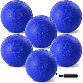6 Pcs Dodgeballs 8.5 Inch Playground Ball Blue Kickball Inflatable Rubber Handball Bouncy Dodge Ball with 1 Hand Pump for Outdoors Ball Games Gym Camps Picnic (Needle is at The Top of the Pump)