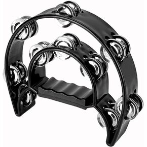 Double Row Metal Jingles Half-Moon Tambourine Versatile Percussion for Dynamic Performances(Black)