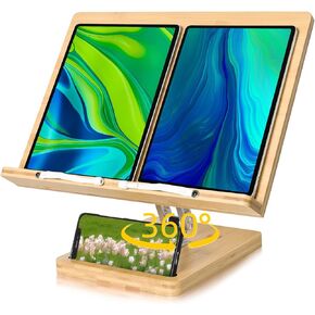 Book Stand for Reading (Large 13.38 x 9.4 inch)-Crocqett Book Holder with Phone Slot, Foldable Desktop Riser for Laptop, Recipe, Textbook - Hands-Free,Cookbook Stand, Clear Design with Page Clips