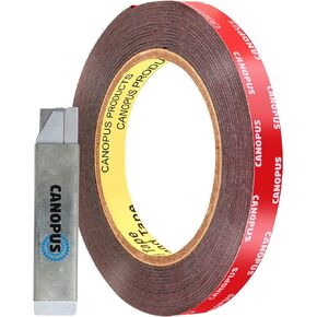 CANOPUS 06384 Automotive Acrylic Plus Attachment Tape 0.5in x 5yd, Double Sided Mounting, Very High Bonding, Perfect for Home, Automotive and Office Duties, Black, Made in USA