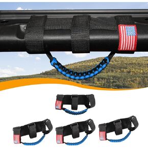 Hoolcar 4 x Roll Bar Grab Handles Paracord Grip Handles Compatible with 1955-2023 Jeep Wrangler YJ TJ JK JKU JL JLU & Gladiator JT, Black, American Flag, Interior Accessories in Kuwait