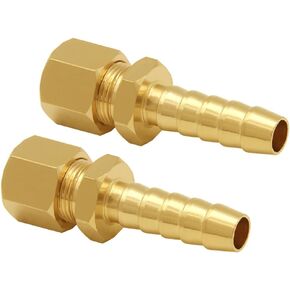 Joywayus 2PCS Brass Fuel Line Adapter 3/8" Compression Tube OD to 3/8" Hose Barb Fitting Transmission Cooler Line Fitting