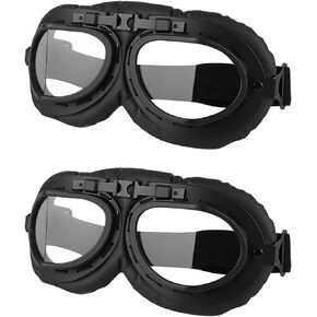 Motorcycle Goggles, 2 Pack Vintage Pilot Style Riding Goggle Burning Man Goggles for Men Women Youth Adult