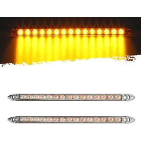 Partsam 2Pcs 12" Amber Led LED Trailer Light Bar 15-2835-SMD Clear Lens with Chrome Bezel Sealed Thin LED Turn Signal Marker Identification Light Bar for Trucks Trailers RV Surface Mount