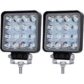 LED Light Pods for Truck, 4 Inch 48W 4000lm 12V 24V LED Work Lights Flood Beam, Square LED Offroad Driving Lights for Tractor Trailer Excavator Pickup Golf Cart Mower ATV UTV, 2PCS