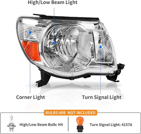 مجموعة المصابيح الأمامية DWVO متوافقة مع 2005 2006 2007 2008 2009 2010 2011 Tacoma Pickup Truck OE Style استبدال غطاء الكروم مع عاكس كهرماني in Saudi Arabia