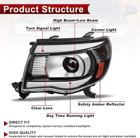 مجموعة المصابيح الأمامية DWVO متوافقة مع 2005 2006 2007 2008 2009 2010 2011 Tacoma Pickup Truck OE Style استبدال غطاء الكروم مع عاكس كهرماني in Saudi Arabia