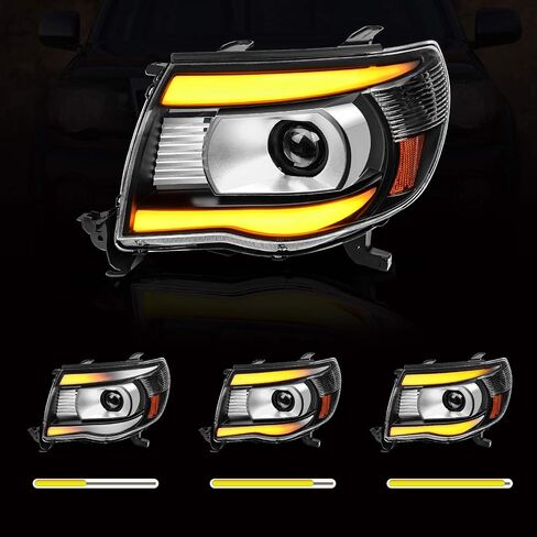 مجموعة المصابيح الأمامية DWVO متوافقة مع 2005 2006 2007 2008 2009 2010 2011 Tacoma Pickup Truck OE Style استبدال غطاء الكروم مع عاكس كهرماني in Saudi Arabia