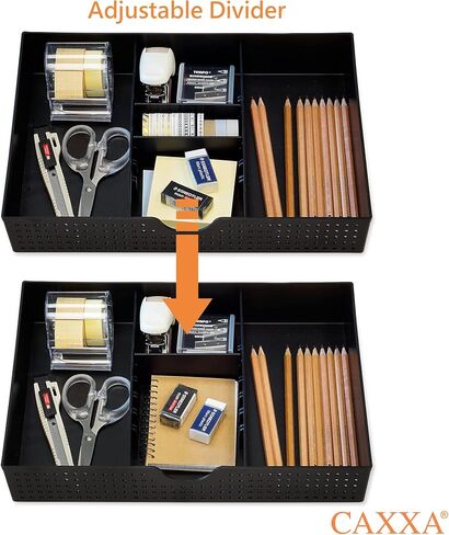 CAXXA 2 Pack 3 Slot Drawer Organizer with Two Adjustable Dividers - Junk Drawer Storage for Office Desk Supplies and Accessories, Black (2 Pack) in Saudi Arabia