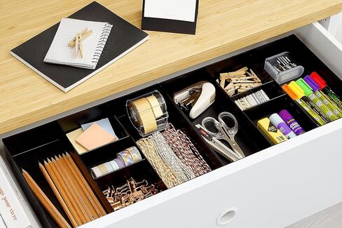 CAXXA 2 Pack 3 Slot Drawer Organizer with Two Adjustable Dividers - Junk Drawer Storage for Office Desk Supplies and Accessories, Black (2 Pack) in Saudi Arabia