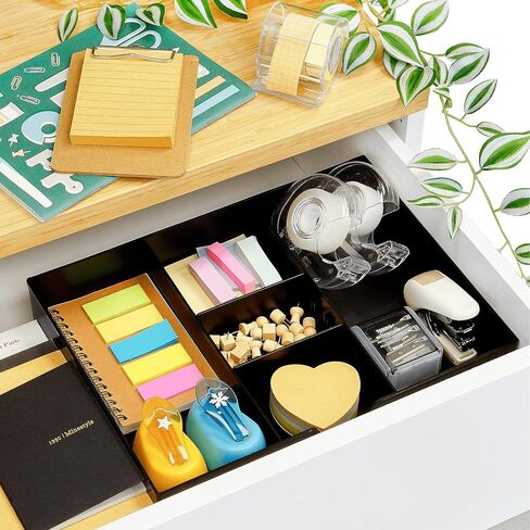 CAXXA 2 Pack 3 Slot Drawer Organizer with Two Adjustable Dividers - Junk Drawer Storage for Office Desk Supplies and Accessories, Black (2 Pack) in Saudi Arabia