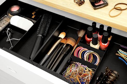 CAXXA 2 Pack 3 Slot Drawer Organizer with Two Adjustable Dividers - Junk Drawer Storage for Office Desk Supplies and Accessories, Black (2 Pack) in Saudi Arabia