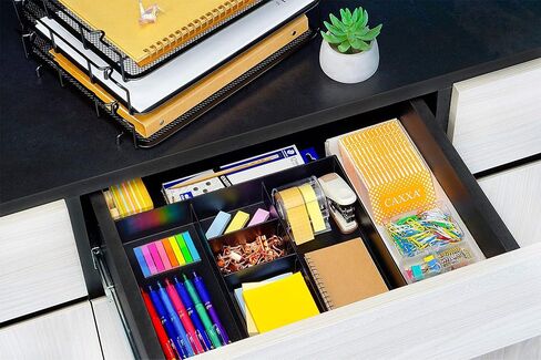 CAXXA 2 Pack 3 Slot Drawer Organizer with Two Adjustable Dividers - Junk Drawer Storage for Office Desk Supplies and Accessories, Black (2 Pack) in Saudi Arabia