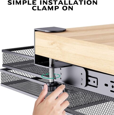 Verponity【Super Large Under Desk Drawer Storage 2 Layers, Hideable Sliding Rail Desk Organizers and Accessories Clamp-On,Mesh Metal Desk Organizer Slide out No Drills No Adhesive Installation… in Saudi Arabia