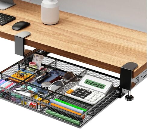 Verponity【Super Large Under Desk Drawer Storage 2 Layers, Hideable Sliding Rail Desk Organizers and Accessories Clamp-On,Mesh Metal Desk Organizer Slide out No Drills No Adhesive Installation… in Kuwait