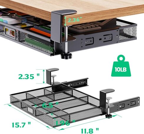 Verponity【Super Large Under Desk Drawer Storage 2 Layers, Hideable Sliding Rail Desk Organizers and Accessories Clamp-On,Mesh Metal Desk Organizer Slide out No Drills No Adhesive Installation… in Kuwait
