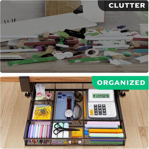 Verponity【Super Large Under Desk Drawer Storage 2 Layers, Hideable Sliding Rail Desk Organizers and Accessories Clamp-On,Mesh Metal Desk Organizer Slide out No Drills No Adhesive Installation… in Kuwait