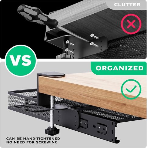 Verponity【Super Large Under Desk Drawer Storage 2 Layers, Hideable Sliding Rail Desk Organizers and Accessories Clamp-On,Mesh Metal Desk Organizer Slide out No Drills No Adhesive Installation… in Kuwait