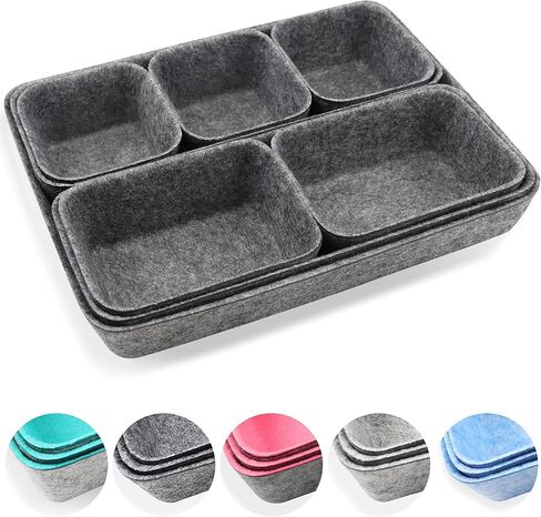Felt Drawer Organizer Tray, 8 Pack Shallow Desk Drawer Organizer, Save Desk Space Dividers Box for Office Gadgets and Jewelry Storage (Gray) in Kuwait
