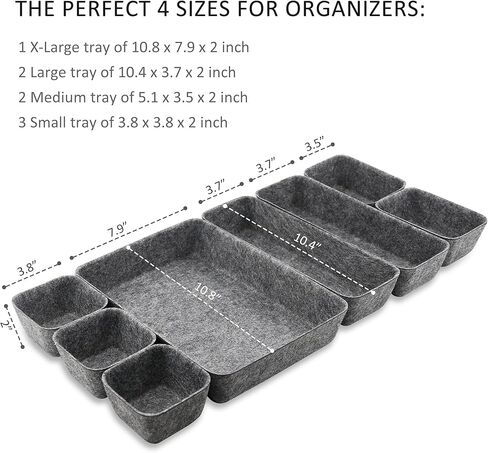 Felt Drawer Organizer Tray, 8 Pack Shallow Desk Drawer Organizer, Save Desk Space Dividers Box for Office Gadgets and Jewelry Storage (Gray) in Kuwait
