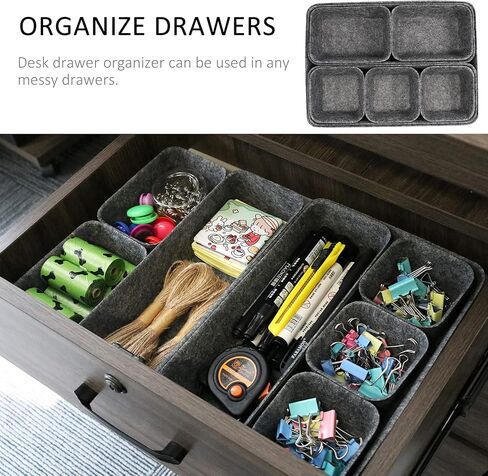Felt Drawer Organizer Tray, 8 Pack Shallow Desk Drawer Organizer, Save Desk Space Dividers Box for Office Gadgets and Jewelry Storage (Gray) in Kuwait