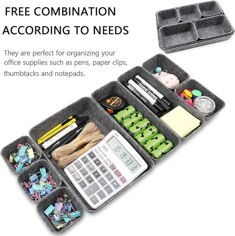 Felt Drawer Organizer Tray, 8 Pack Shallow Desk Drawer Organizer, Save Desk Space Dividers Box for Office Gadgets and Jewelry Storage (Gray) in Kuwait