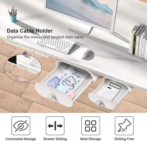 YOOUSOO كبير تحت درج المكتب، 2 عبوة ذاتية اللصق منظم تخزين تحت المكتب، درج مكتب مخفي منزلق للخارج، حامل أقلام قابل للتركيب للمكتب والمنزل والمطبخ in Kuwait