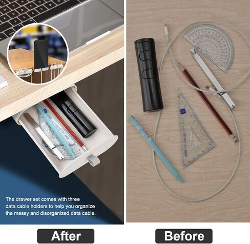 YOOUSOO كبير تحت درج المكتب، 2 عبوة ذاتية اللصق منظم تخزين تحت المكتب، درج مكتب مخفي منزلق للخارج، حامل أقلام قابل للتركيب للمكتب والمنزل والمطبخ in Kuwait