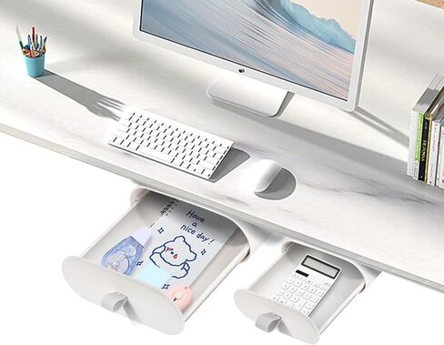 YOOUSOO كبير تحت درج المكتب، 2 عبوة ذاتية اللصق منظم تخزين تحت المكتب، درج مكتب مخفي منزلق للخارج، حامل أقلام قابل للتركيب للمكتب والمنزل والمطبخ in Kuwait